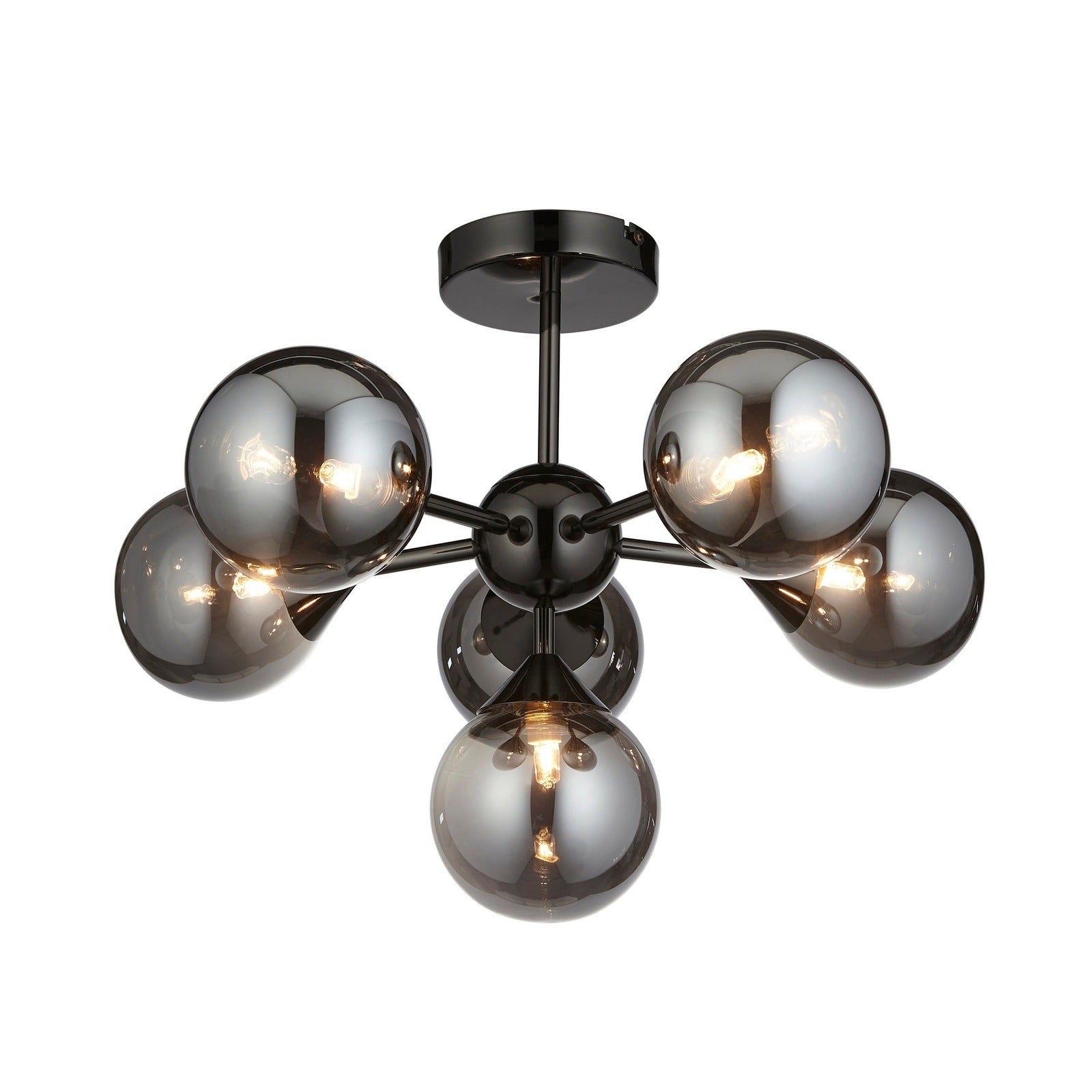 Sputnik Semi Flush 6 Pendant Light Chandelier | Black Smoked Glass