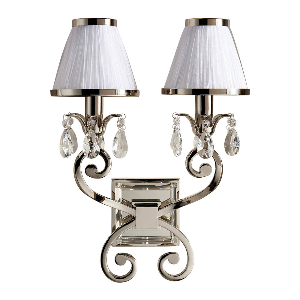 Oksana nickel Twin wall light with white shades
