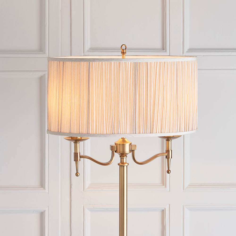 Antique Brass Twin Floor Lamp with Beige Shade | House of Dekkor