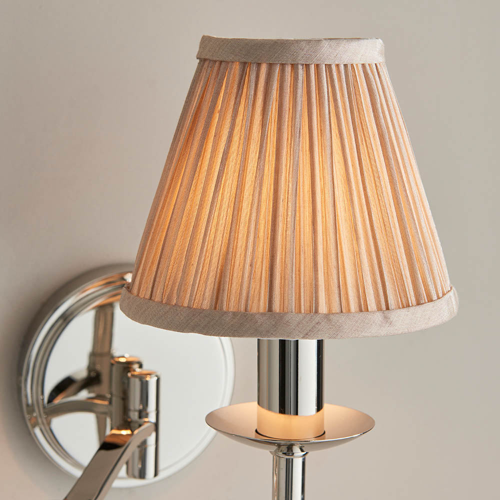 Nickel Swing Arm Wall Light with Beige Shade | House of Dekkor