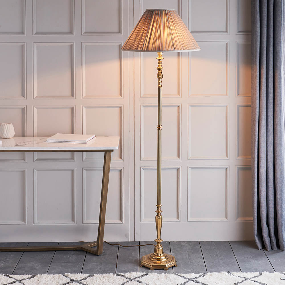 Asquith Brass Floor Lamp with beige shade