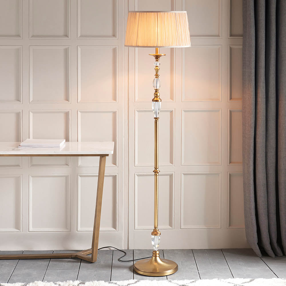 Polina Antique Brass Floor Lamp with Beige Shade