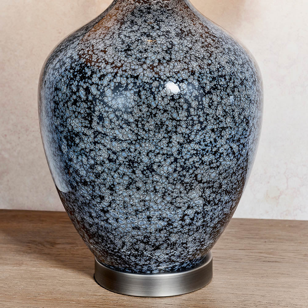Speckled Black Table Lamp with Mink Faux Silk Tapered Shade | House of Dekkor