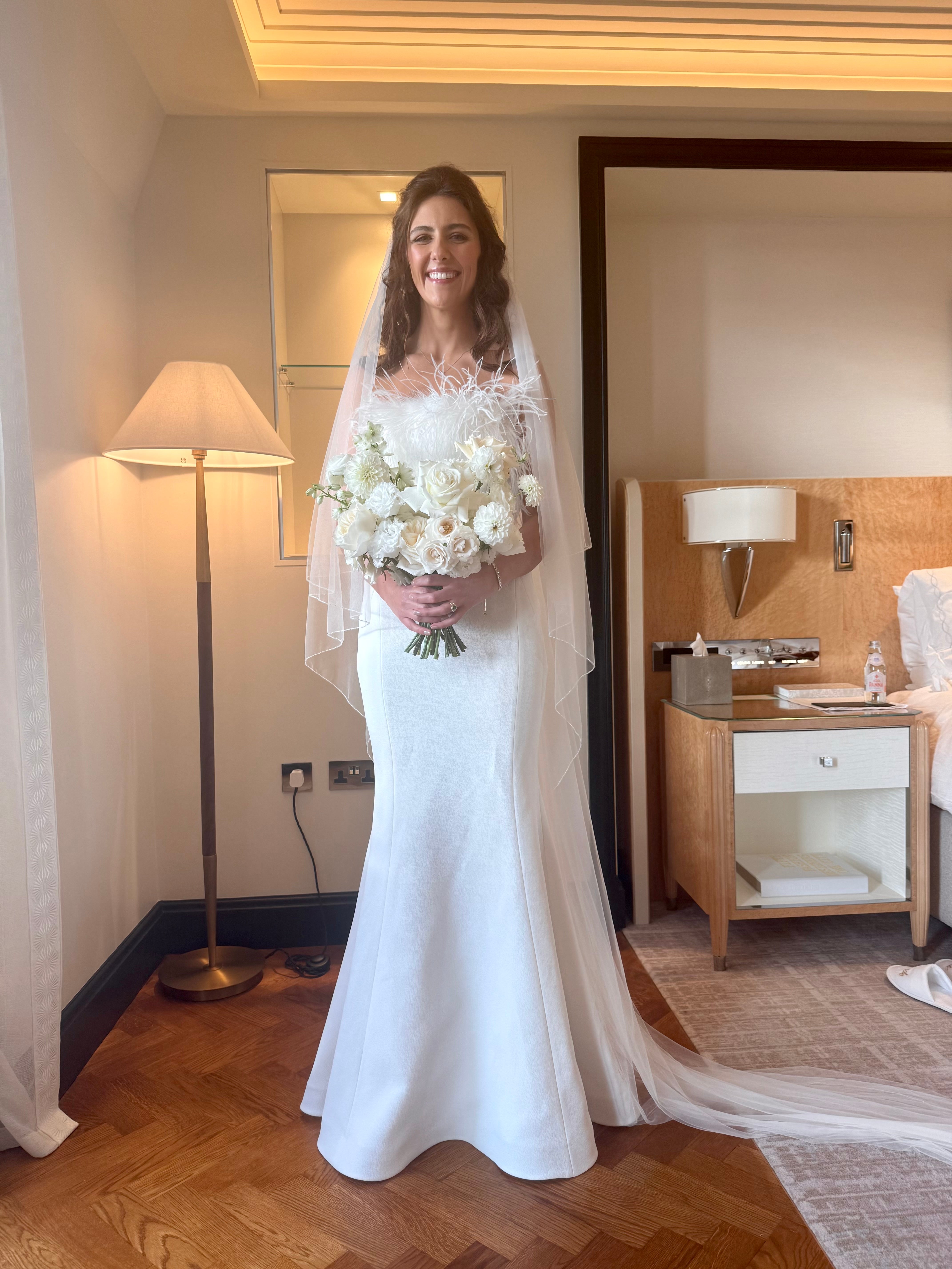 Bride with half up hair and natural makeup